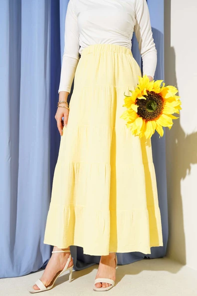 Bel Lastikli Kat Kloş Etek Sarı ürün görseli 1