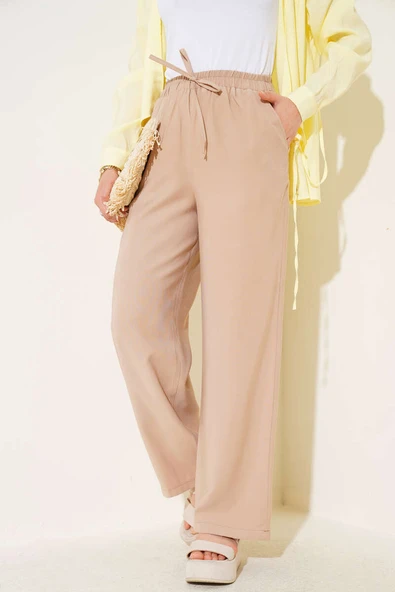 Bel Lastikli Tencel Pantolon Latte ürün görseli 1