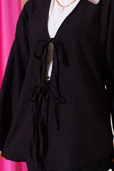 Bürümcük Önü İp Bağcıklı İkili Takım Siyah - Resim 4