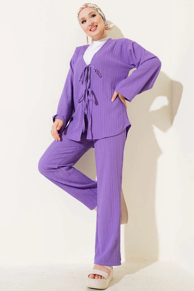 Bürümcük Önü İp Bağcıklı İkili Takım Lila ürün görseli 1