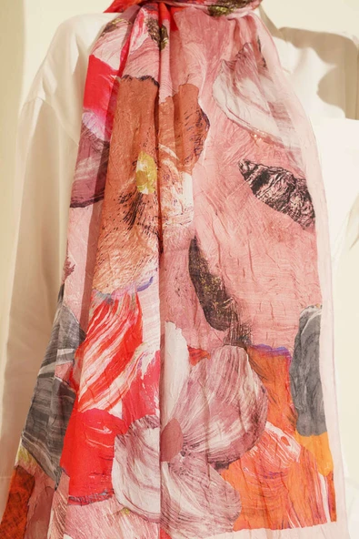 Ebruli Desenli Soft Kraş Şal Pudra - Resim 4