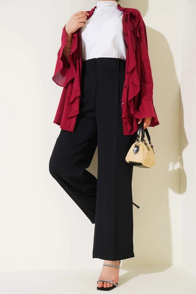 Ön Düğmeli Yan Cepli Pantolon Siyah ürün görseli 1