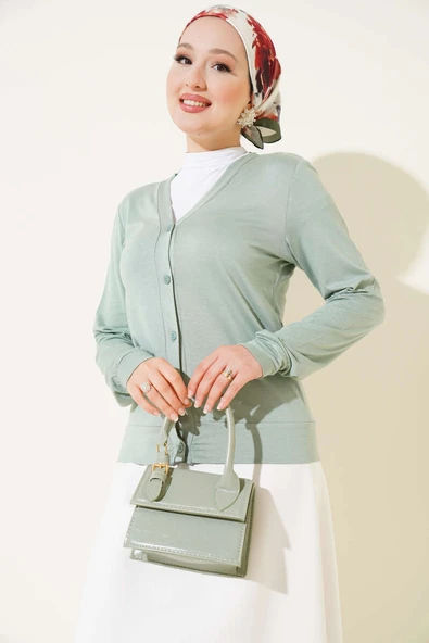 Düğmeli Kısa Viskon Hırka Mint ürün görseli