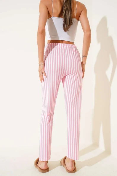 Desenli Pijama Çizgili Pembe - Resim 3