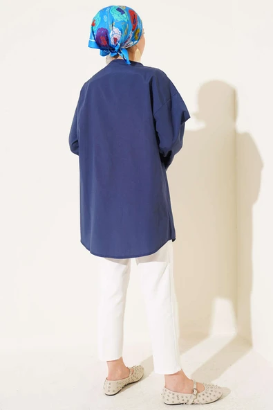 Çift Bağcıklı Poplin Kimono Lacivert - Resim 3