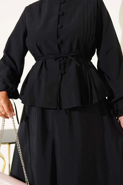 Brit Düğmeli İkili Etek Takımı Siyah - Resim 4