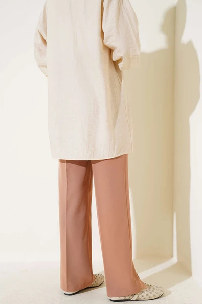 Tek Pileli Cepli Kumaş Pantolon Latte - Resim 3