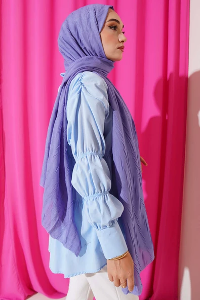 Kırışık Bambu Soft Şal Soft Mavi - Resim 3