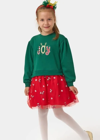 Kız Çocuk Joy Baskılı Tüllü Yıllbaşı Elbisesi NBK-24908 - Resim 9