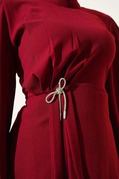 Yan Büzgülü Pileli Etekli İkili Takım Bordo - 4