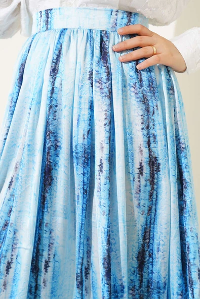 Desenli Pileli Saten Etek Bebe Mavi - 4