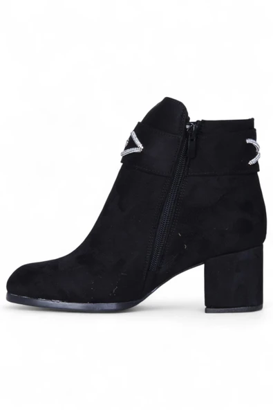 Ayakcenter By14 Süet Siyah Ayışığı Kadın 7Cm Topuklu Bot - Resim 3