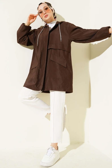 Çift Cepli Gizli Fermuarlı Kap Kahve - 2