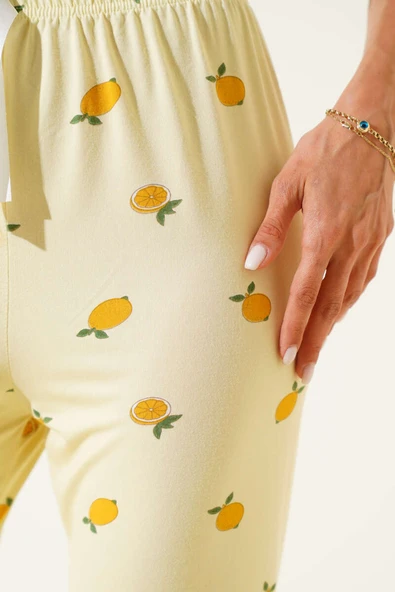 Desenli Pijama Sarı - Resim 4