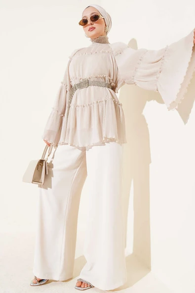 Pliseli Kat Kat Salaş Tunik Taş - Resim 2