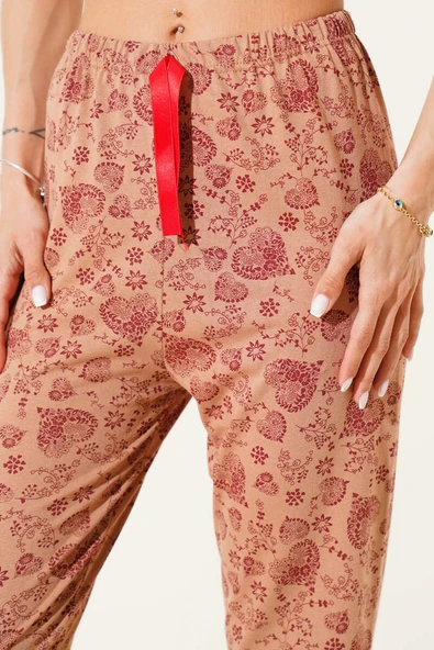 Kalp Motifli Pijama Altı Latte - Resim 4