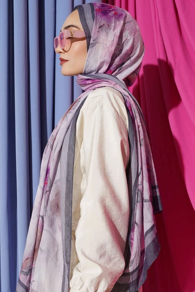 Flower Desen Bambu Kraş Şal Füme - Resim 3