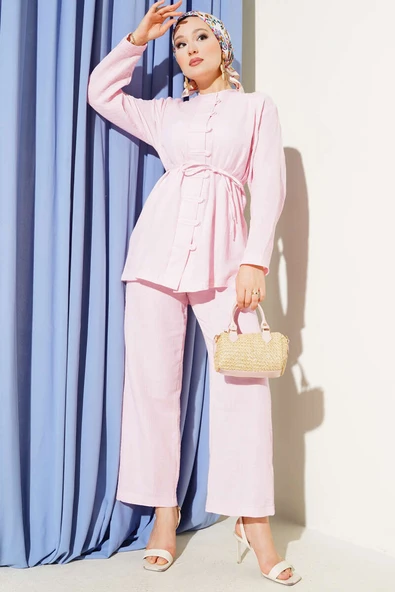 Brit Düğme Kaplamalı İkili Takım Pembe ürün görseli 1