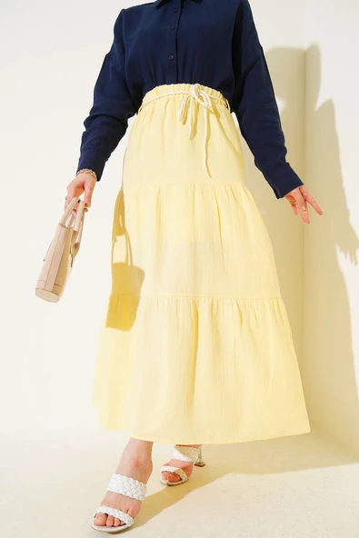 Garnili İp Kuşaklı Etek Sarı ürün görseli 1