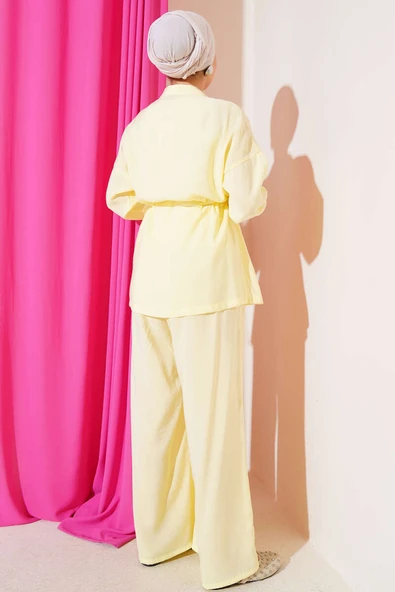 Fermuarlı Beli Tünelli İkili Takım Sarı - Resim 3