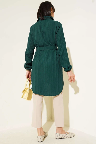 Kemerli Krinkıl Gömlek Zümrüt - Resim 3