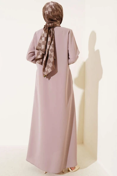 Kol Piliseli Taş Detaylı Ferace Bej - Resim 3