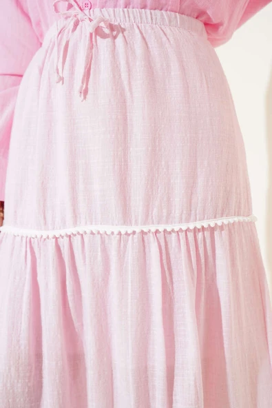 Mini Pon Pon Detaylı Etek Pembe - Resim 4