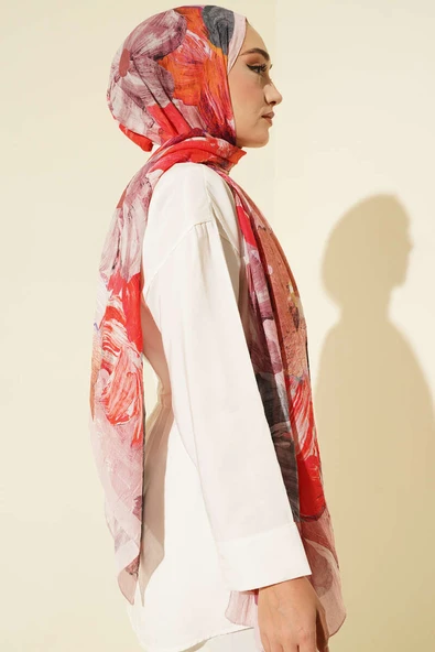 Ebruli Desenli Soft Kraş Şal Pudra - Resim 3