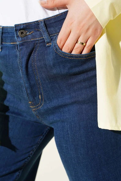 Salaş Kesik Paça Pantolon Koyu Mavi - Resim 4