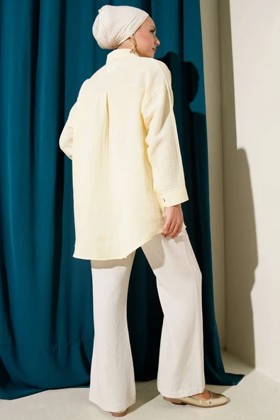 Bilek Düğmeli Basic Gömlek Sarı - Resim 3