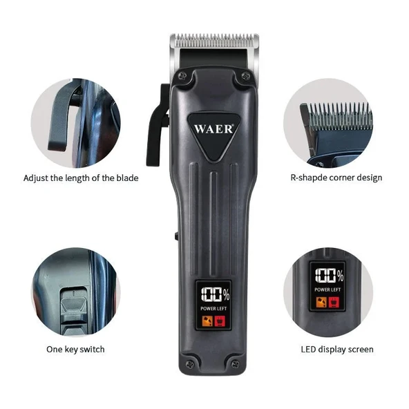 WA-0208 Profesyonel Şarjlı Saç,Sakal,Ense,Vücut Traş Kesme Makinesi / Ergonomik Tasarım, Uzun Pil Ömrü, LED Ekran - 3