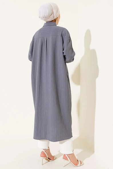 Boydan Düğmeli Uzun Tunik Kayrak Grisi - Resim 3