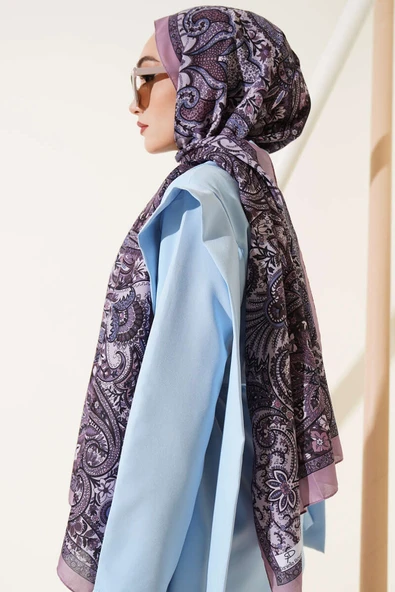 Çiçekli Yaprak Desenli Şal Gül Pembe - Resim 3