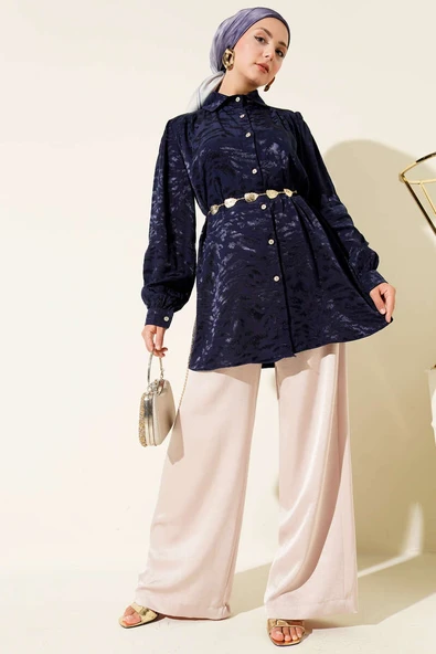 Jakar Desenli Tunik Lacivert - Resim 2