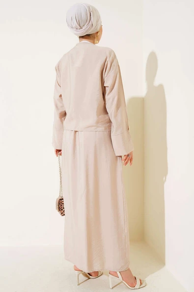 Önü İp Bağcıklı Jile İkili Takım Bej - Resim 3