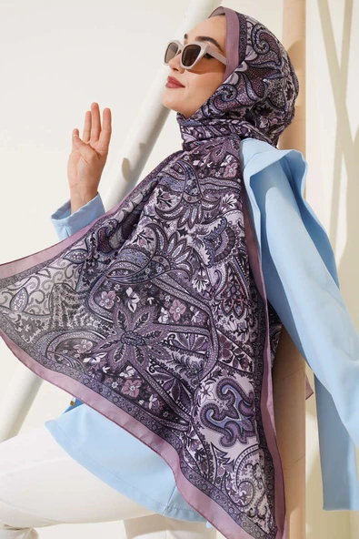 Çiçekli Yaprak Desenli Şal Gül Pembe ürün görseli 1