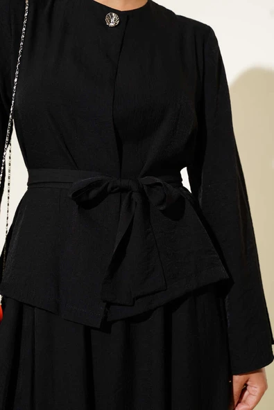 Belden Bağlamalı Etekli İkili Takım Siyah - Resim 4