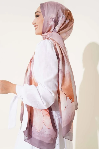 Meri Desenli Soft Şal Soft Kahve - Resim 3