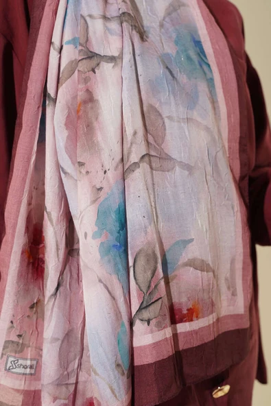 Flower Desen Bambu Kraş Şal Acı Kahve - Resim 4