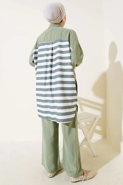 Arkası Çizgi Detaylı İkili Takım Çağla Yeşili - Resim 3