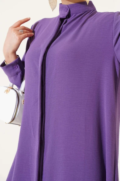 Gizli Düğmeli Salaş İkili Takım Lila - Resim 4