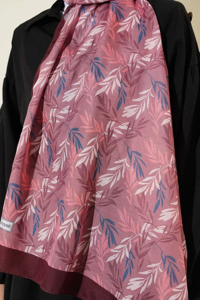 Tropikal Yaprak Desen Şal Acı Kahve - Resim 4