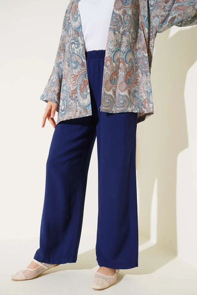 Beli Lastikli Tencel Pantolon Lacivert ürün görseli 1