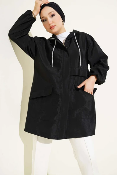 Çift Cepli Gizli Fermuarlı Kap Siyah ürün görseli 1