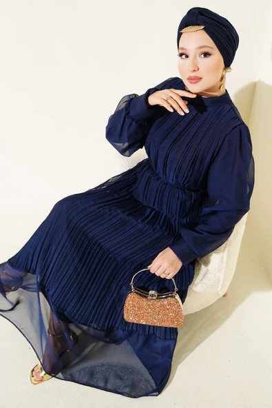 Janjan Piliseli Elbise Lacivert ürün görseli 1