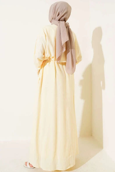 Bel Tünelli Ceketli Jile Takım Sarı - Resim 3