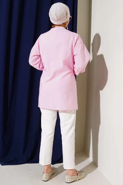 Büzgülü Önden Bağlamalı Kimono Pembe - 3