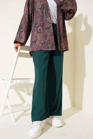 Beli Lastikli Tencel Pantolon Zümrüt ürün görseli 1