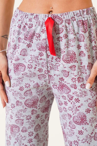 Kalp Motifli Pijama Altı Gri - Resim 4