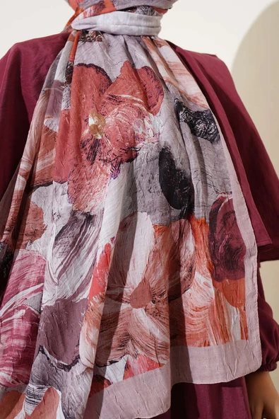 Ebruli Desenli Soft Kraş Şal Latte - Resim 4